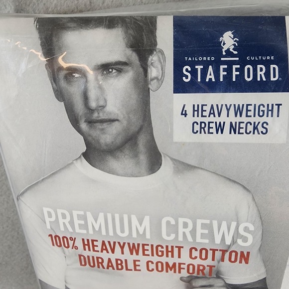 Stafford Premium Crew Neck Shirt Mens XL White 4 Pack Heavyweight Cotton Tee - Picture 8 of 9